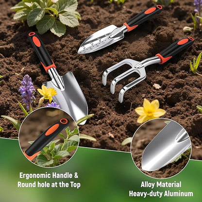 Garden Tool Set, 3 Pack Aluminum Heavy Gardening Kit Including Hand Shovel, Transplant Shovel and