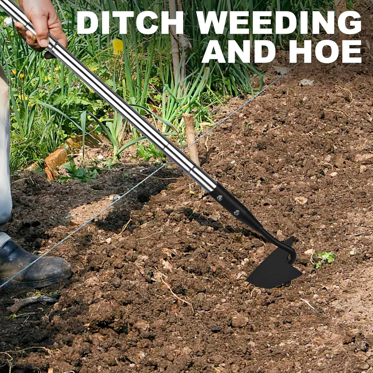 Warren Hoe, Carbon Steel Triangle Garden Hoe with Stainless Steel 57" Adjustable Long Handle, Heavy