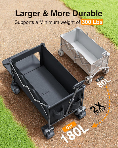 Dual Motor Electric Utility Wagon Cart–330 lb Load, 180 L Foldable Beach Wagon with Remote