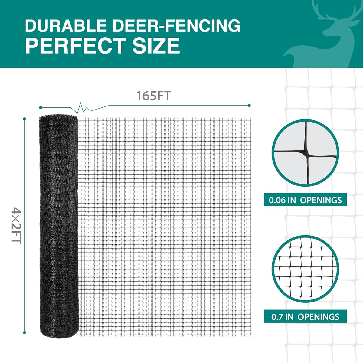 FRUITEAM 8ft×165ft Deer-Fence,Deer-Netting for Garden,Wildlife Netting,Heavy Duty Garden Fencing