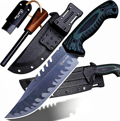 BA-KOR 12.4in Full Tang Fixed Blade Hunting Knife – 6mm 9CR18MoV Steel, G10 Handle, Stonewashed