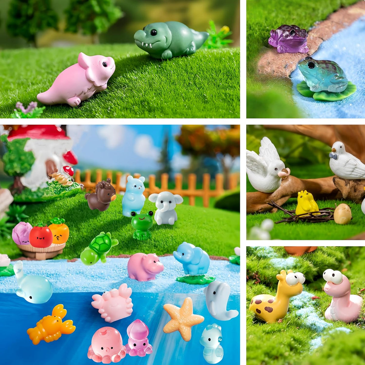100pcs Various Mini Resin Animals Figurines Miniature Figures Ornament Fairy Garden Accessories