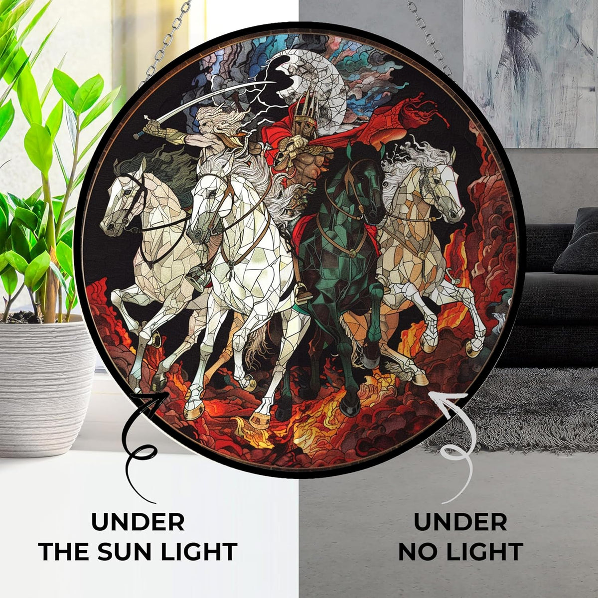 Four Horsemen of The Apocalypse Suncatchers for Windows,6.3” Stained Glass Window