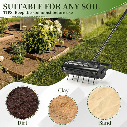 VINGLI Rolling Lawn Aerator with T-Shaped Handle, 17 inch Manual Aerator Tool, Lawn Aerator Spike