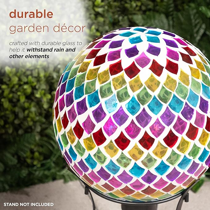 Alpine Corporation - Outdoor Glass Gazing Globe with Mosaic Teardrop Design -10 Inch Diameter