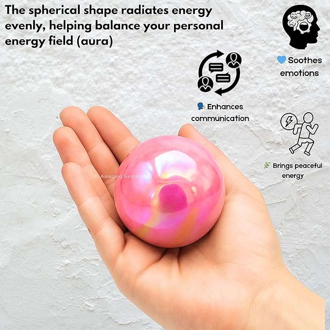 Amazing Gemstone Angel Aura Rose Quartz Crystal Ball with Stand - 2" Inches Crystal Sphere
