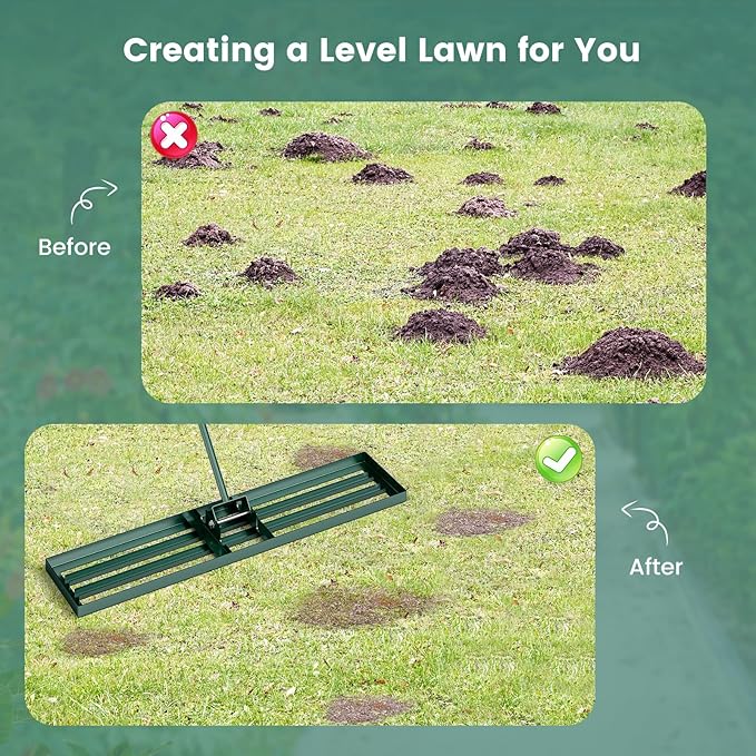 Goplus Lawn Leveling Rake, 46" x 10" Heavy Duty Level Lawn Tool w/ Ergonomic Handle for Soil