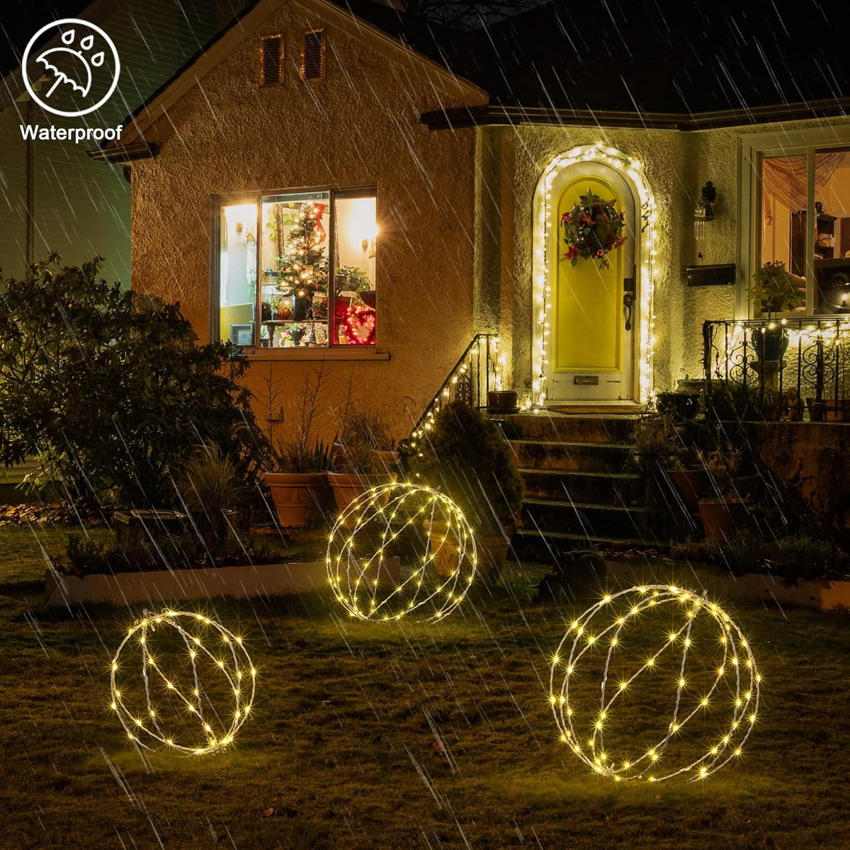 LIGHTSHARE 248LED 12IN+16IN+20IN Light Ball Yard Decoration Pathway Lights White Sphere Light Fold