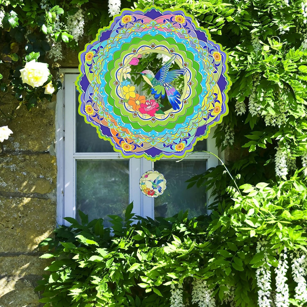 Hummingbird Wind Spinners for Yard and Garden, 12 inch 3D Metal Wind Spinner, Hummingbird Gifts for