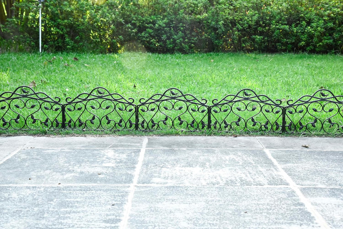 Evelyne Decorative Garden Border Edging: Faux Wrought Iron Leaf & Bird Design