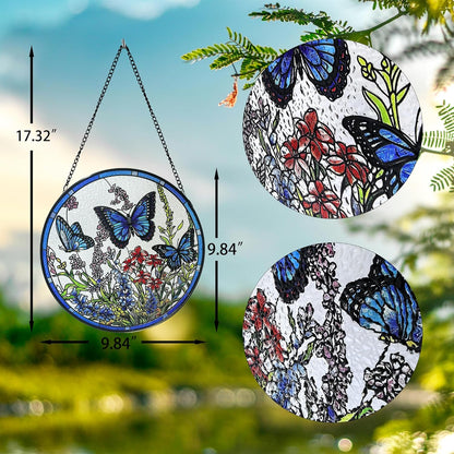Lager Butterfly Suncatchers for Windows, Butterfly Stained Glass Window Hanging, 9.8 inch