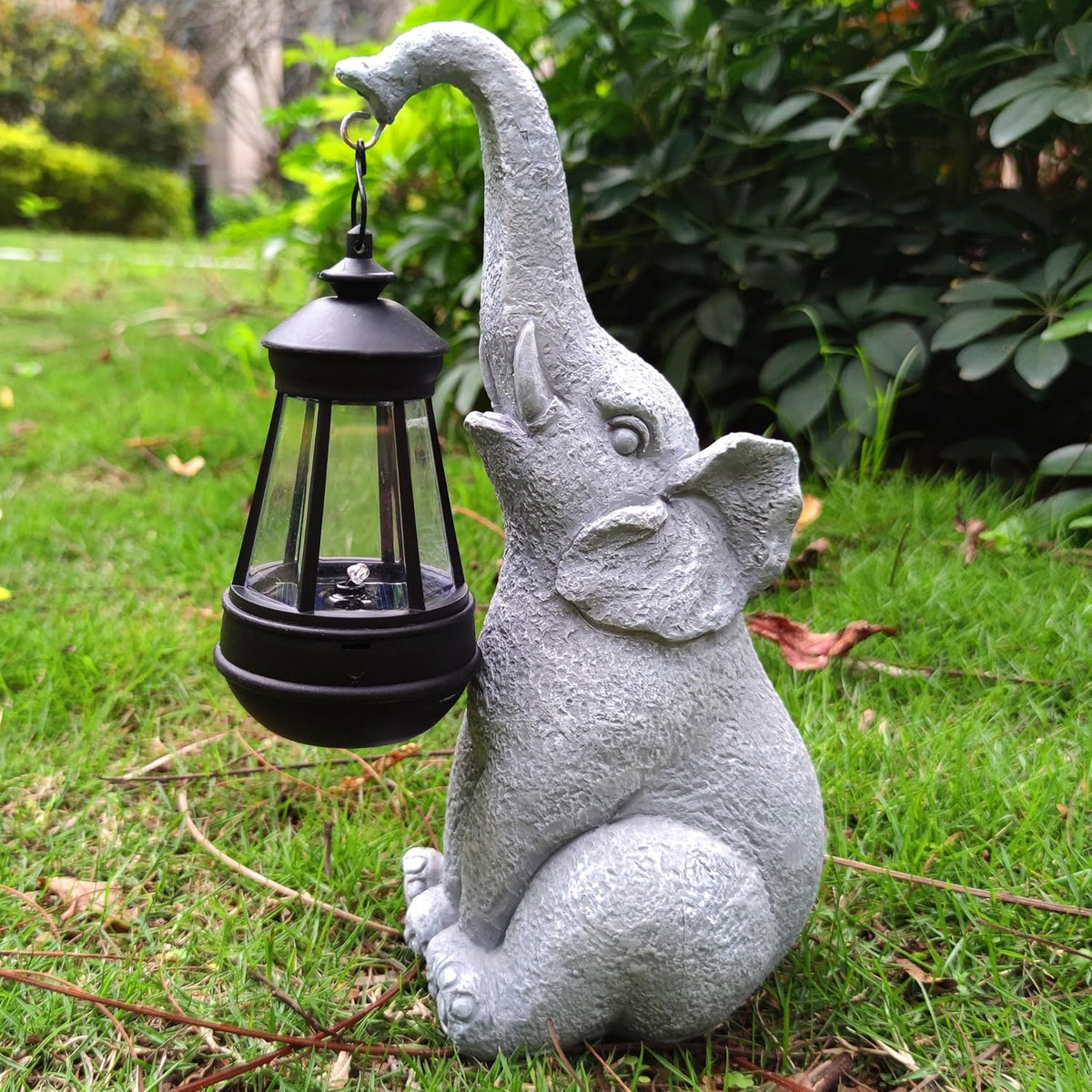 Elephant Solar Garden Statues,Resin Elephant Figurine Decorations with Solar Lights Lantern