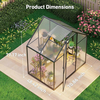 6x4FT Outdoor Greenhouse, Polycarbonate Green House, Small Walk-in Greenhouse with Vented Roof