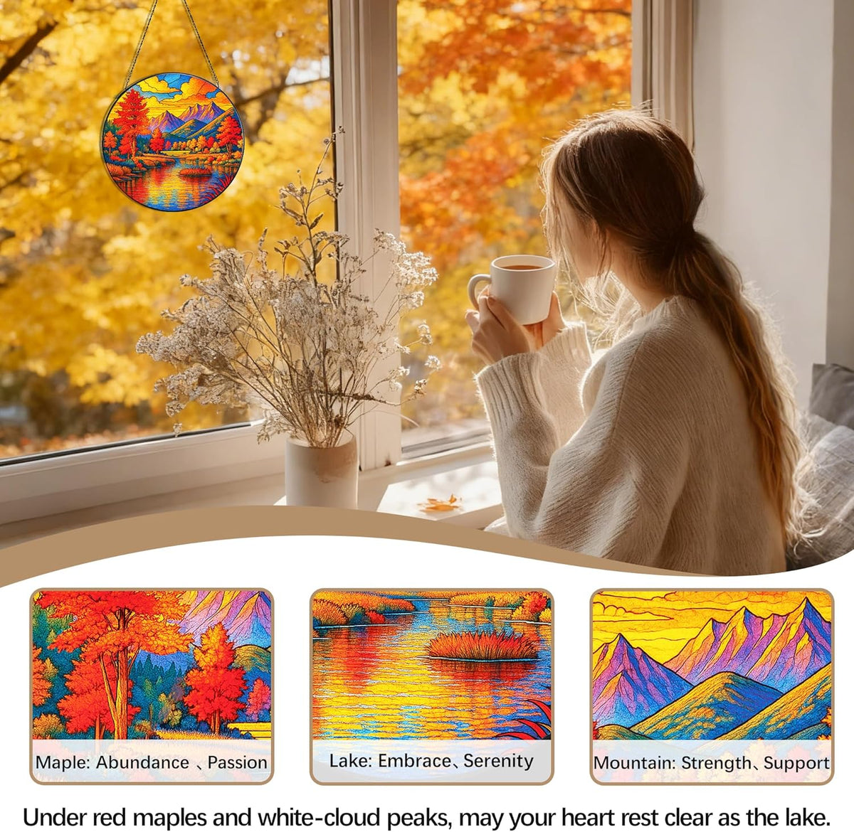 Stained Glass Window Hanging, Autumn Sun Catchers Stained Glass Panels for Indoor Windows Wall Art