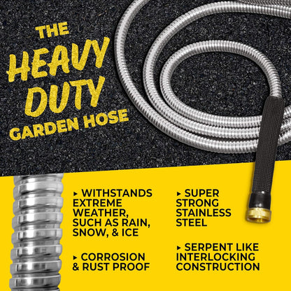 Bionic Steel PRO 100 Ft Garden Hose with Nozzle, Premium 304 Stainless Steel Metal Water Hose 100Ft