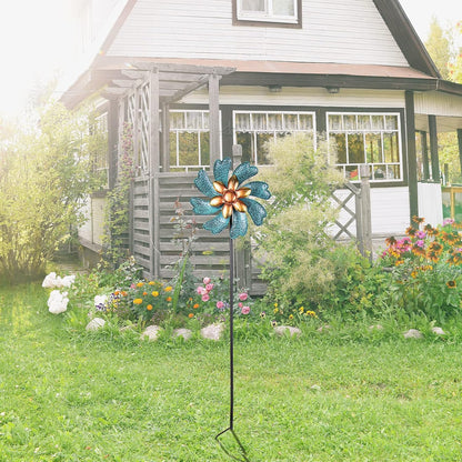 MUMTOP Wind Spinners 45.7 Inch Cyan Kinetic Sculpture Metal Windmill for Patio Lawn Outdoor Yard