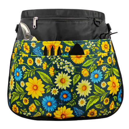 Bafelia Garden Apron for Women with 7 Pocket,Half Florist Apron Harvesting Apron (Green Flowers)