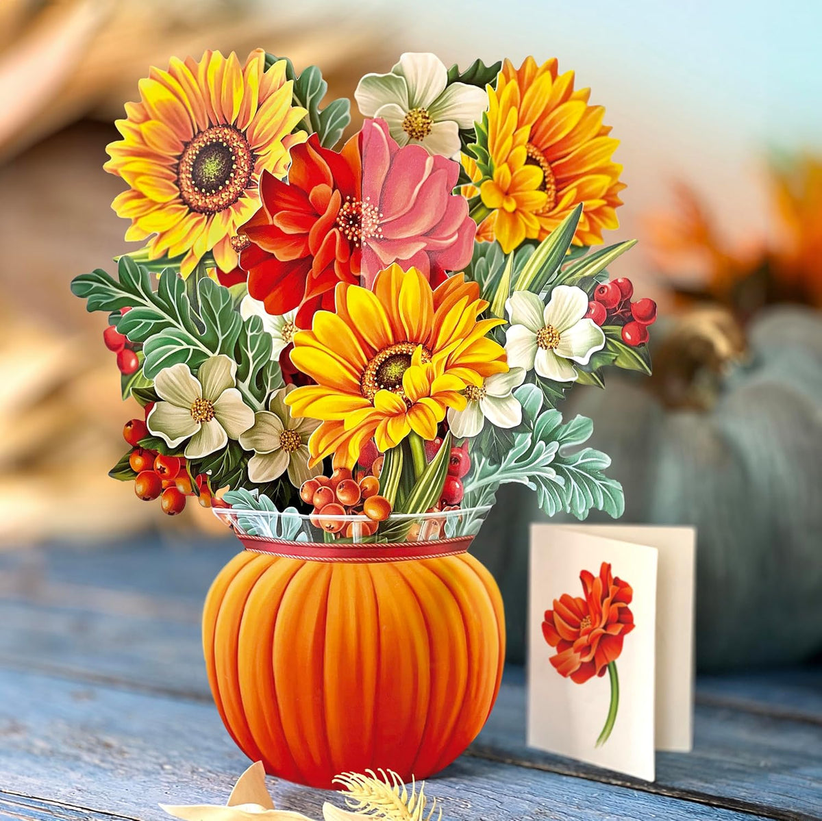 Freshcut Paper Pop Up Cards, Pumpkin Harvest, 12 Inch Life Sized Forever Flower Bouquet 3D Popup