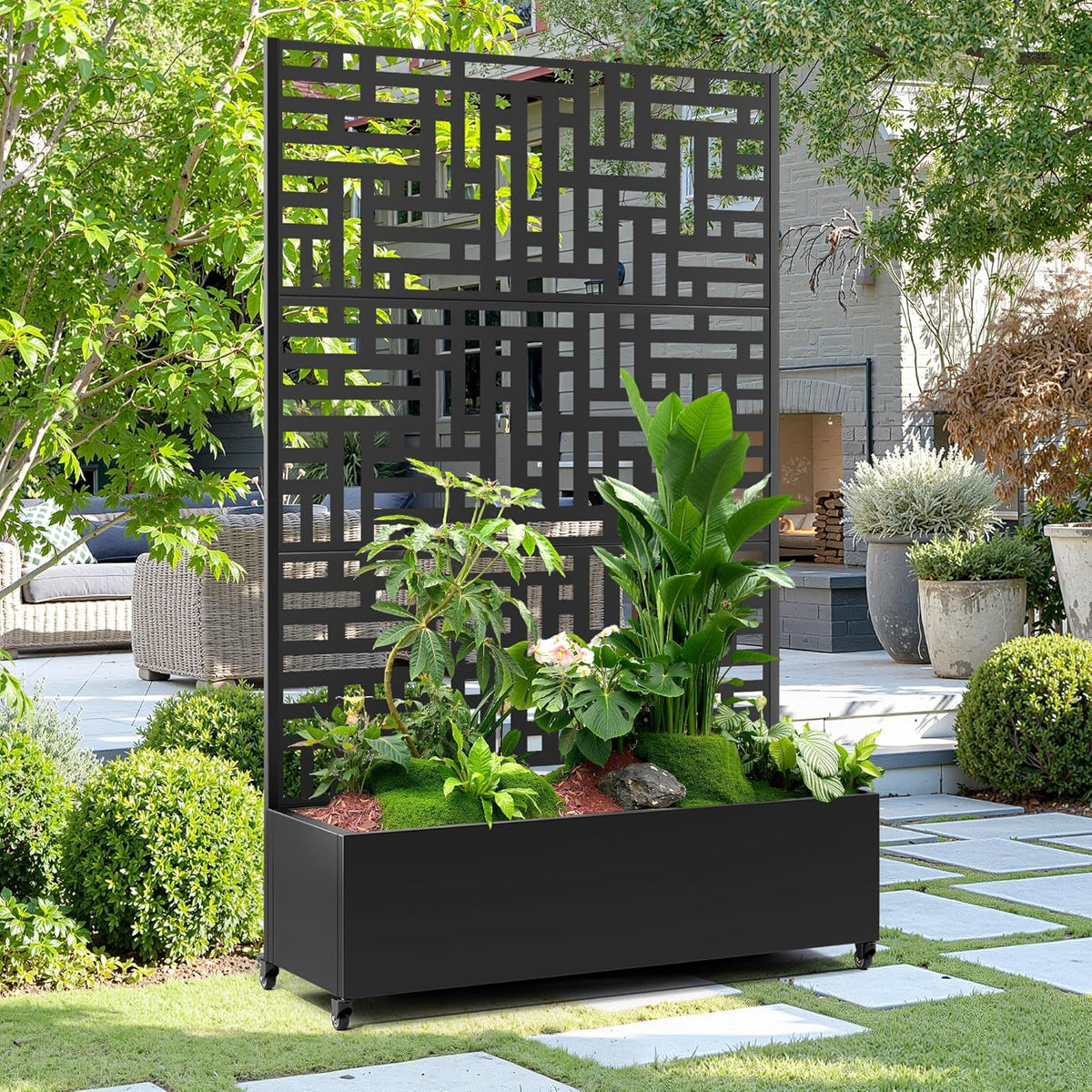 15.7"×70.9"×47.2" Metal Raised Garden Bed with Trellis and Wheels - Tall Trellis Planter Box for