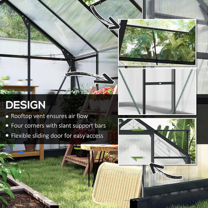 Outsunny 6' x 8' Greenhouse for Outdoors, Polycarbonate Greenhouse with Rain Gutter and Roof Vent