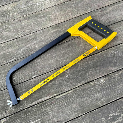 12inch High-Tension Hacksaw Frame with 24 TPI Bi-metal Blade, Hand Saw Suitable for Metal, wood