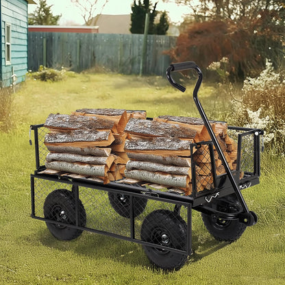 Finnhomy Heavy Duty 1000 Lbs Capacity Mesh Steel Garden Cart, Pullable Garden Wagons Carts on