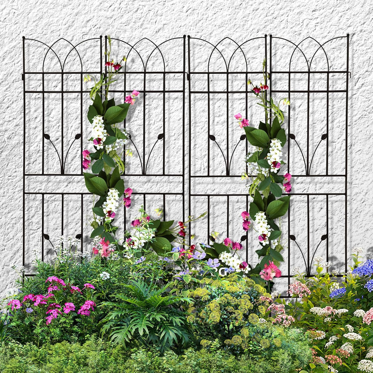 4 Pack Metal Garden Trellis 71" Black Fence Rustproof Garden Trellis for Climbing Plants Support