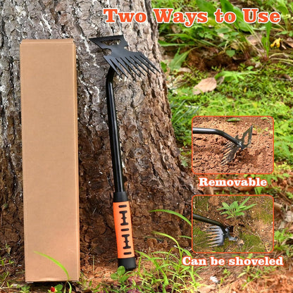 Portable Weed Removal Tool - 8-Prong Manganese Steel with Black Baked Rust-Proof Coating for Garden