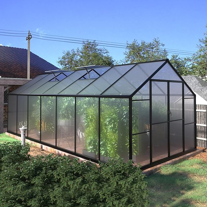 BlueWish 8x14FT Greenhouse for Outdoors, Aluminum Greenhouses with Adjustable Vents,Lockable Door