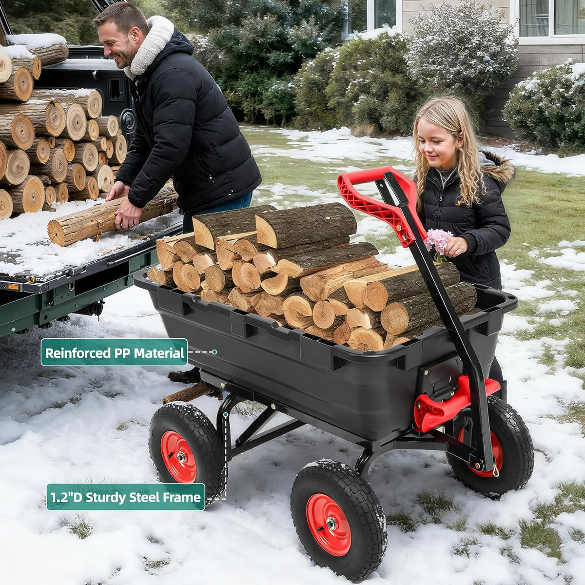 1200lbs Garden Dump Cart,7 Cu.Ft Utility Wagon Cart with Hitch,Heavy Duty Yard Dump Wagon