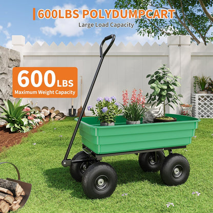 Garden Dump Cart, 4 Cu.Ft. 600Lbs Garden Cart, Heavy-Duty 4 Wheel Wheelbarrow Yard Cart with