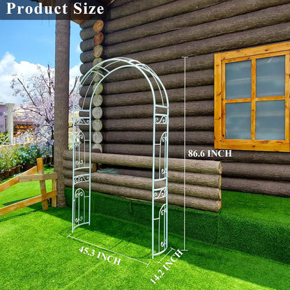 White Wedding Arch Garden Arbor Curved Metal Archway with Elegant Curve for Climbing Plants Roses
