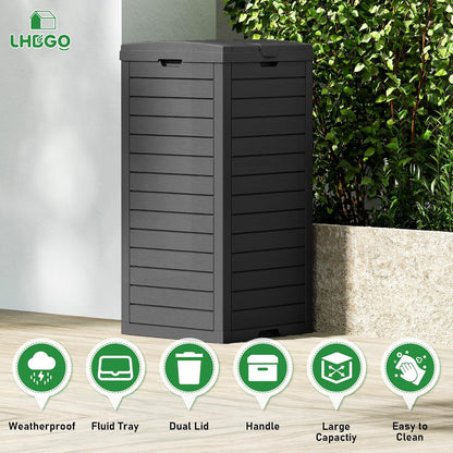 Outdoor Trash Can, 31 Gallon Garbage Can with Tiered Lid and Drip Tray, Waterproof Resin Patio