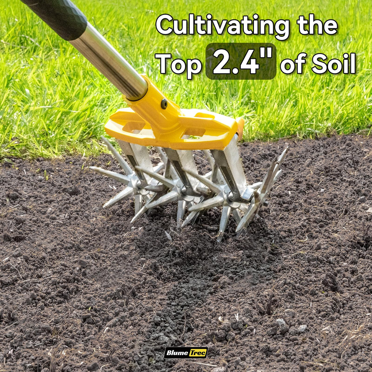 BlumeTrec Rotary Cultivator Garden Tool with Extra-Large Tines, 74-Inch Long Handle Manual Tiller