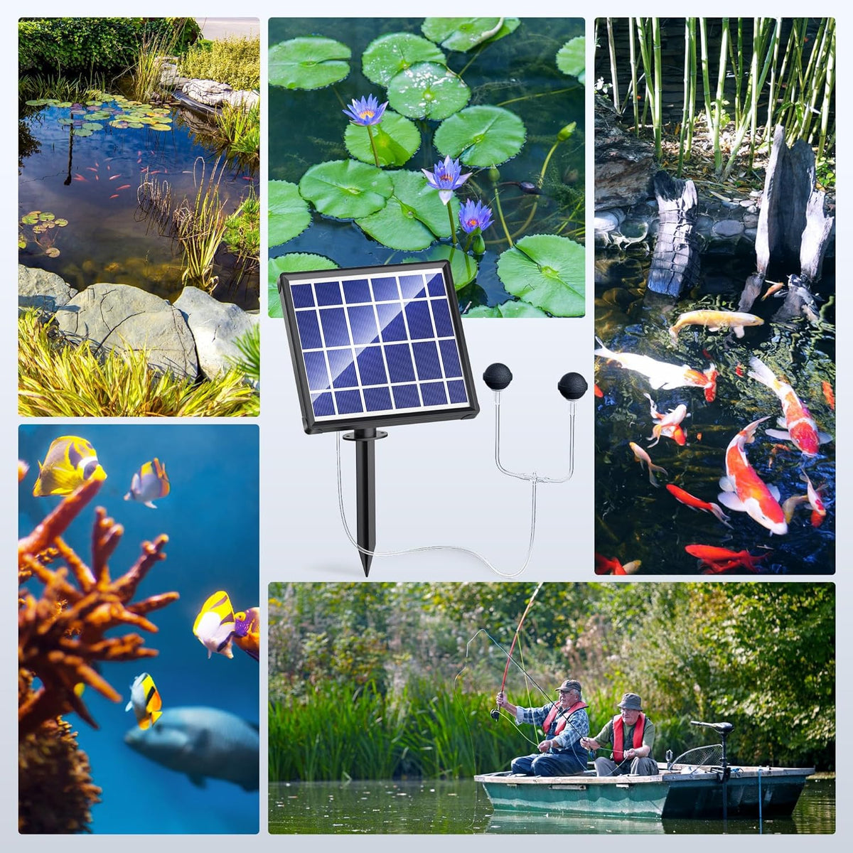 NFESOLAR Solar Pond Aerator with Battery Backup, 3 Modes, 2 Air Stones, Solar Air Pump for Outdoor