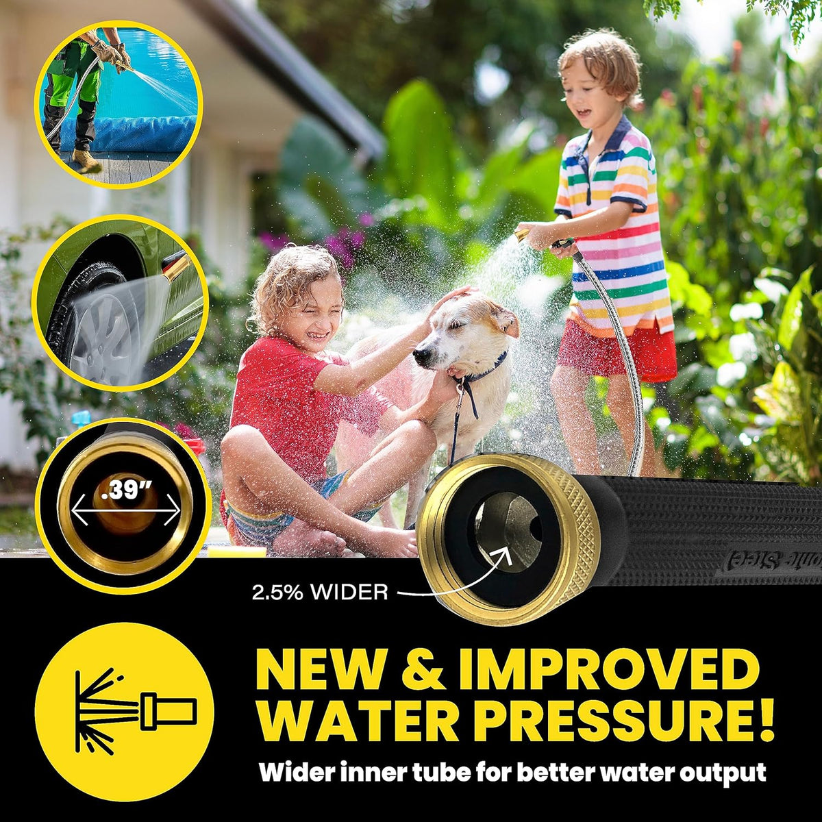 BIONIC STEEL PRO Metal Garden Hose 50 Ft with Nozzle, 304 Stainless Steel Water Hose, 50 Ft Garden