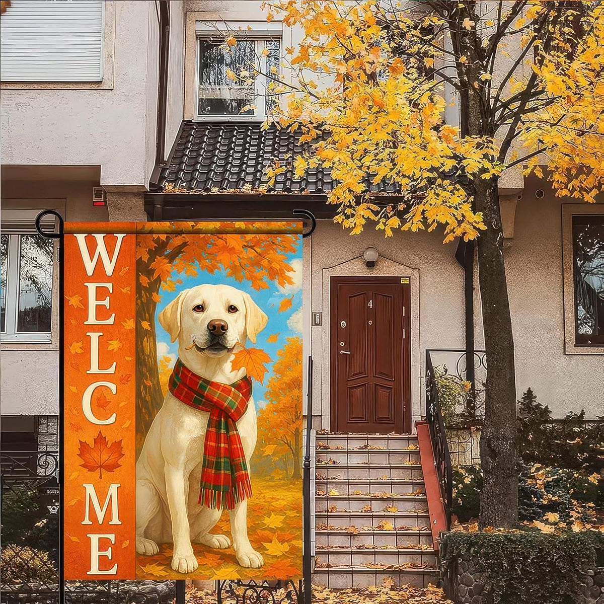 Thanksgiving Fall Garden Flag 12x18 Inch Welcome Labrador Retriever Dog Outdoor Flag Double Sided