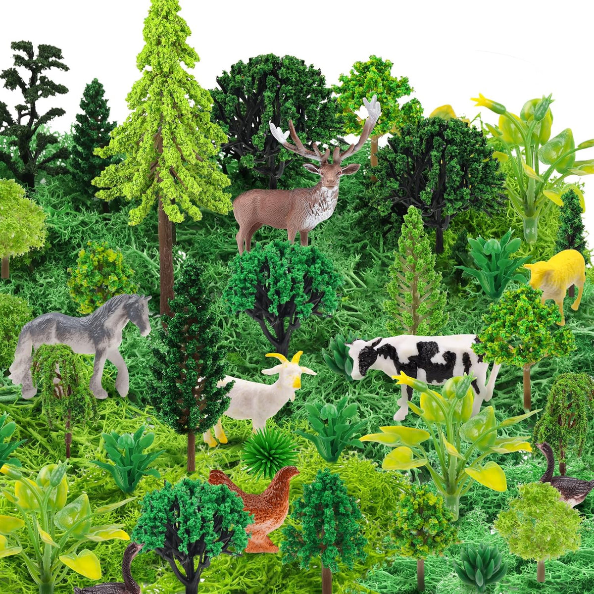 36 Pcs Green Mixed Model Trees with 40g Moss, Diorama Trees Grass Mini Fake Miniature Trees Moss