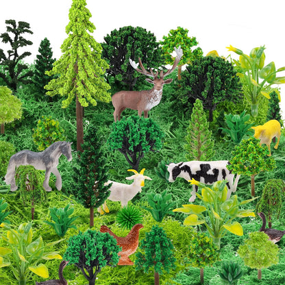 36 Pcs Green Mixed Model Trees with 40g Moss, Diorama Trees Grass Mini Fake Miniature Trees Moss