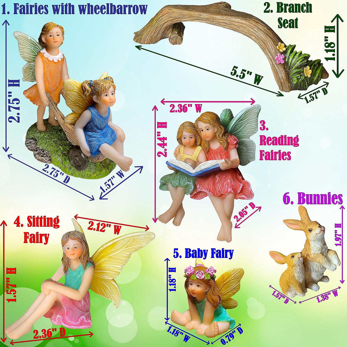Mood Lab Fairy Garden - Miniature Family Kit Figurines & Accessories - Fairies Statue Set of 6 pcs