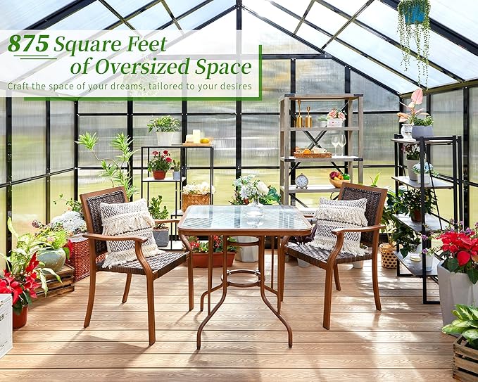 Jocisland 14x9.5x9 FT Outdoor Aluminum Greenhouse with Quick Connect Fittings, 6 FT Height Double