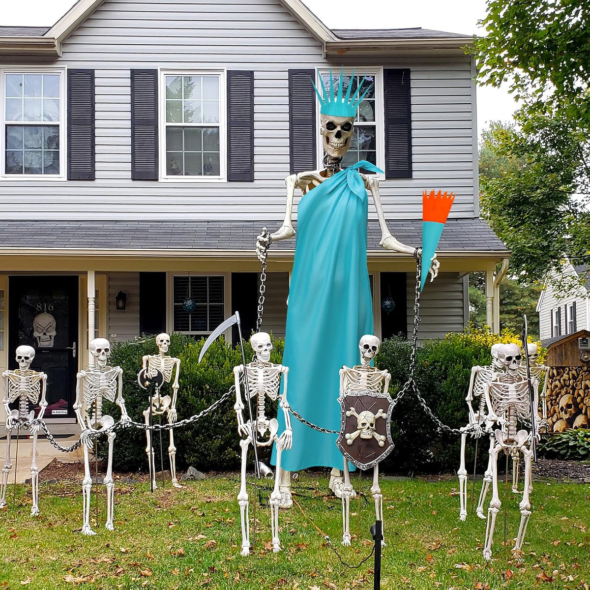 3 Pcs 12 ft Skeleton Accessories Skeleton Statue of Liberty Costume Kit with Crown and Torch Outfit