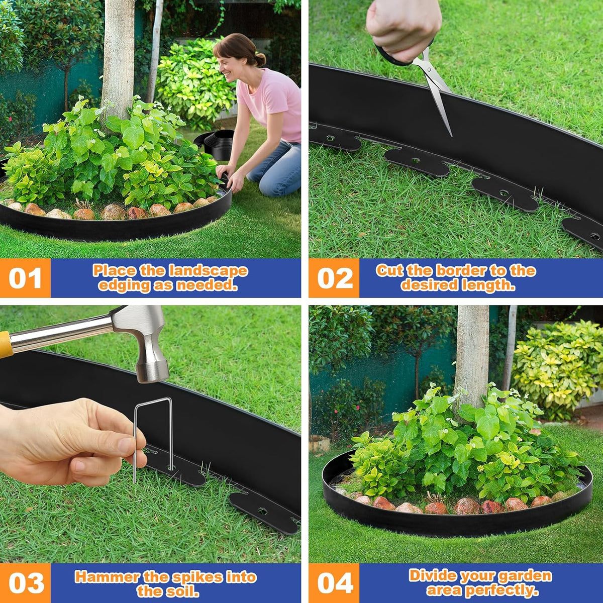 4IN x 33FT Landscape Edging, Garden Edging Borders with 40pcs Metal Stakes, Flexible Plastic Garden
