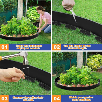 4IN x 33FT Landscape Edging, Garden Edging Borders with 40pcs Metal Stakes, Flexible Plastic Garden