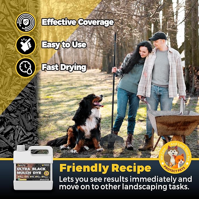 32oz Concentrated Ultra Black Mulch Dye with Gloves, Liquid Rubber Dye Spray Covers up to 3,600 Sq.