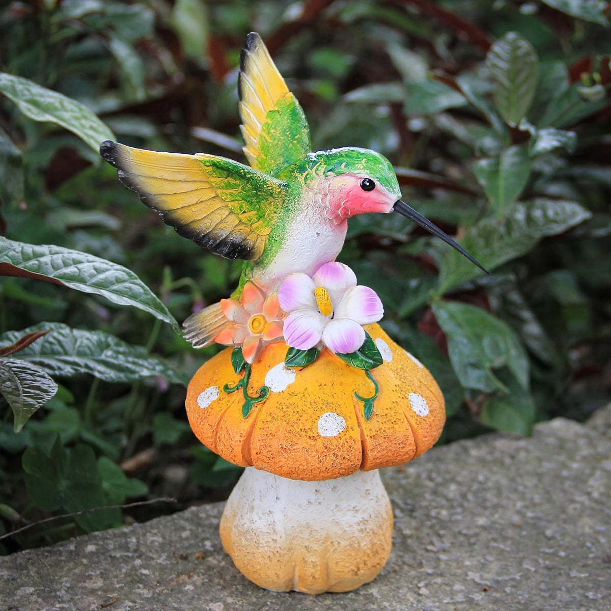 Hummingbird Stand on Mushroom for Garden Decorations,Hummingbird Statue for Outdoor Backyard Yard