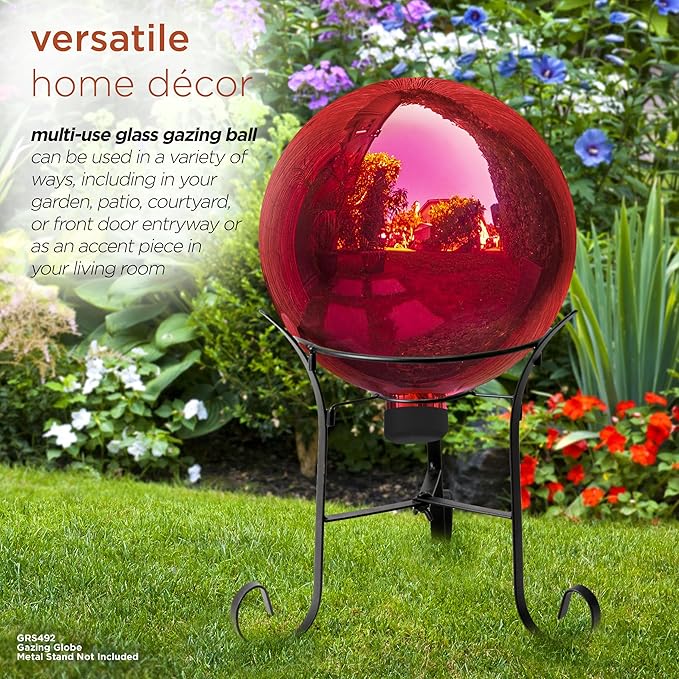 Alpine Corporation 10" Diameter Indoor Outdoor Glass Gazing Globe Yard Decor, Red