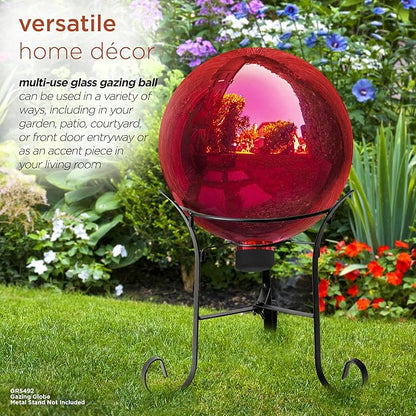 Alpine Corporation 10" Diameter Indoor Outdoor Glass Gazing Globe Yard Decor, Red