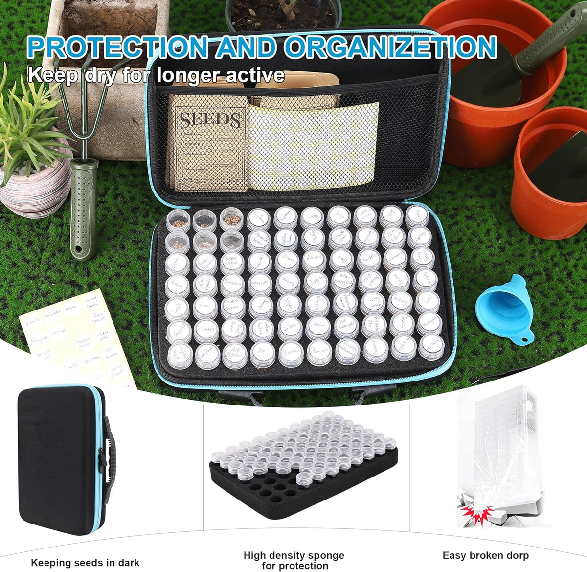 70 Slots Seed Storage Organizer, Garden Seeds Saver kit Seed Organizer with 20 Seed Envelopes