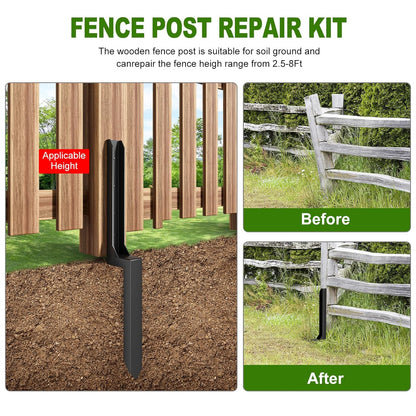 One-Piece Fence Post Repair Kit，Heavy Duty Steel Fence Post Anchor Ground Spike ，Quick Fix